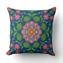 Floral Rangoli Muster Deep Blue Pillow oder Cushio