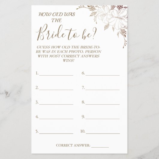 Floral Rate wie alt war "She Dusche Spiel Karte Fl (Vorne)