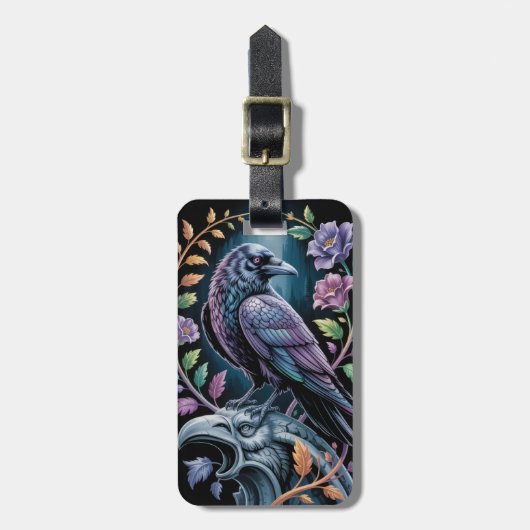 Floral Raven Black Gepäckanhänger (Vorderseite vertikal)