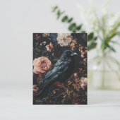Floral Raven Crow Gothic Postkarte (Stehend Vorderseite)
