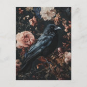 Floral Raven Crow Gothic Postkarte (Vorderseite)