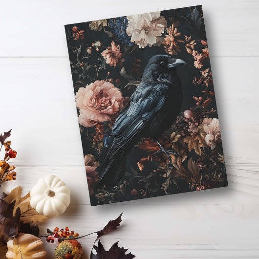 Floral Raven Crow Gothic Postkarte