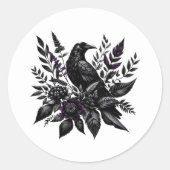 Floral Raven Runder Aufkleber (Vorderseite)
