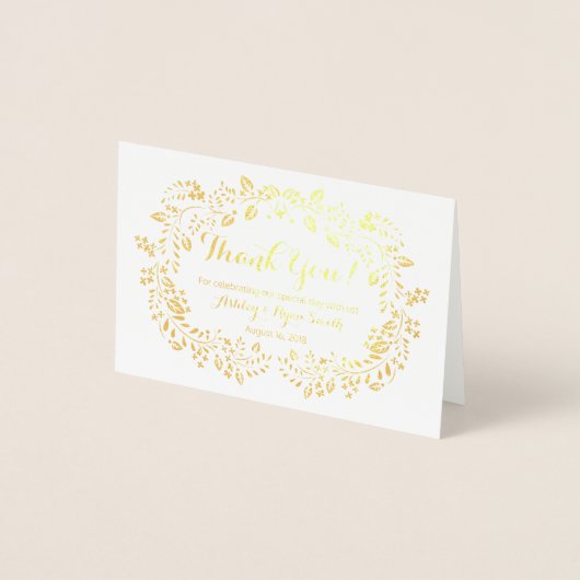 Floral Real Gold Foil Wedding Foto Vielen Dank Folienkarte (Vorderseite)