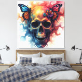 Floral Rebirth Skull Leinwanddruck (Insitu (Schlafzimmer))