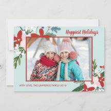 Floral Red Aqua Weihnachtsfeiertag Fotokarte