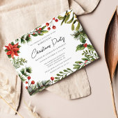Floral Red Berries Greenery Script Weihnachts-Part Einladung