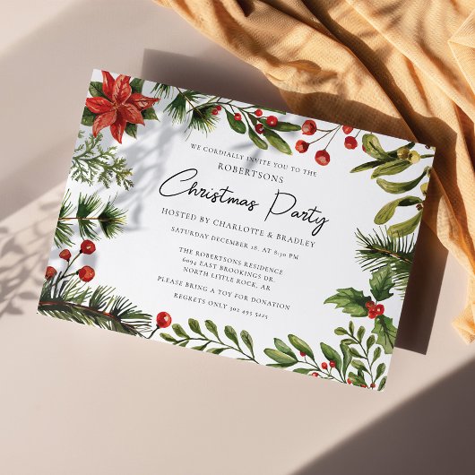 Floral Red Berries Greenery Script Weihnachts-Part Einladung