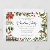 Floral Red Berries Greenery Script Weihnachts-Part Einladung (Vorderseite)