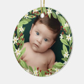 Floral Red Berries Greenery Wreath Photo Keramik Ornament (Links)