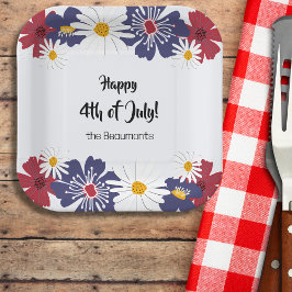 Floral Red Blue Summer Party Paper Plate vom 4. Ju Pappteller