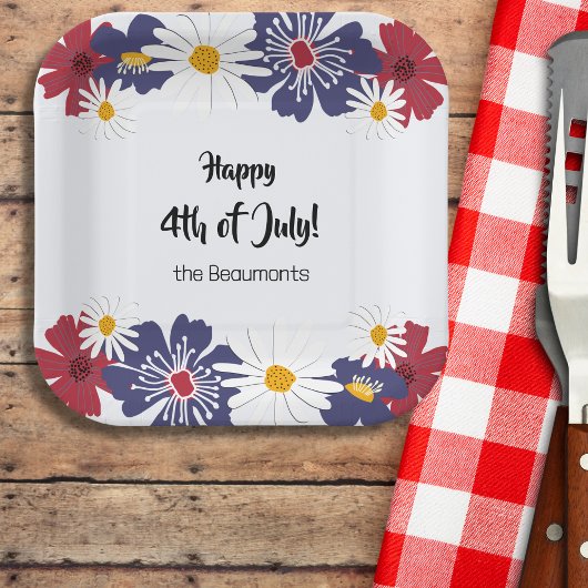 Floral Red Blue Summer Party Paper Plate vom 4. Ju Pappteller