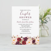 Floral Red Burgundy Marsala Wedding Couples Dusche Einladung (Stehend Vorderseite)