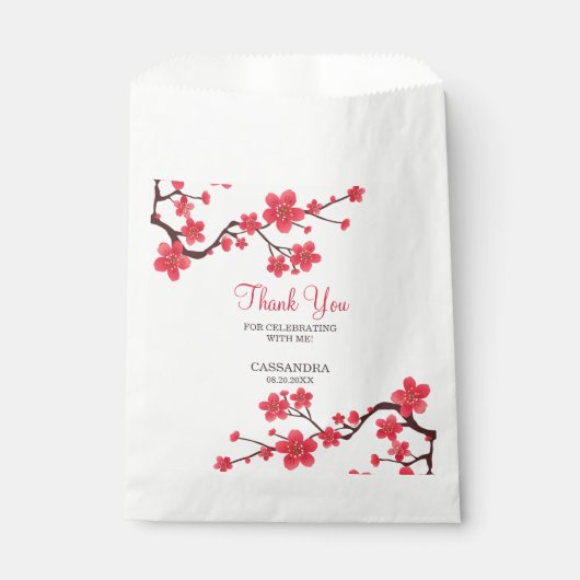 Floral Red Cherry Blossom Sakura Danke Geschenktütchen (Vorderseite)