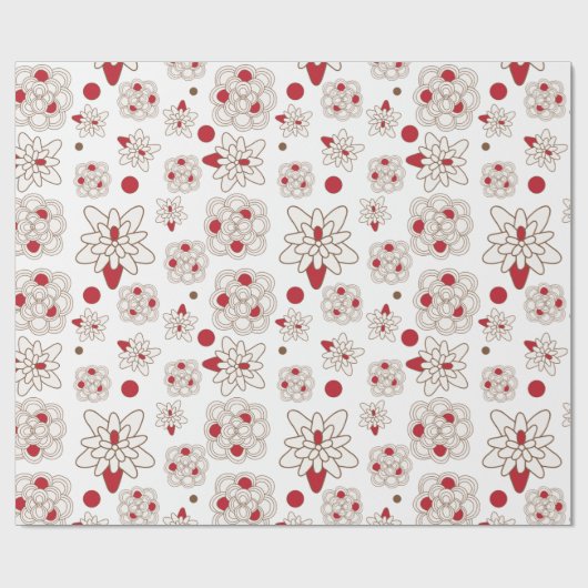 Floral Red Christmas Pattern Geschenkpapier (Flach)
