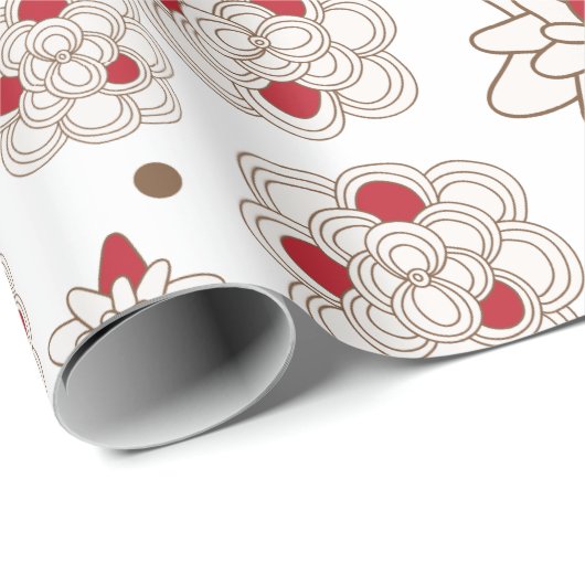 Floral Red Christmas Pattern Geschenkpapier (Rolleneckpunkt)