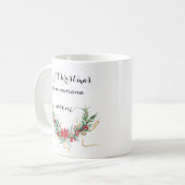Floral Red Christmas Wreath | Erste Weihnachten Kaffeetasse (Vorderseite Links)