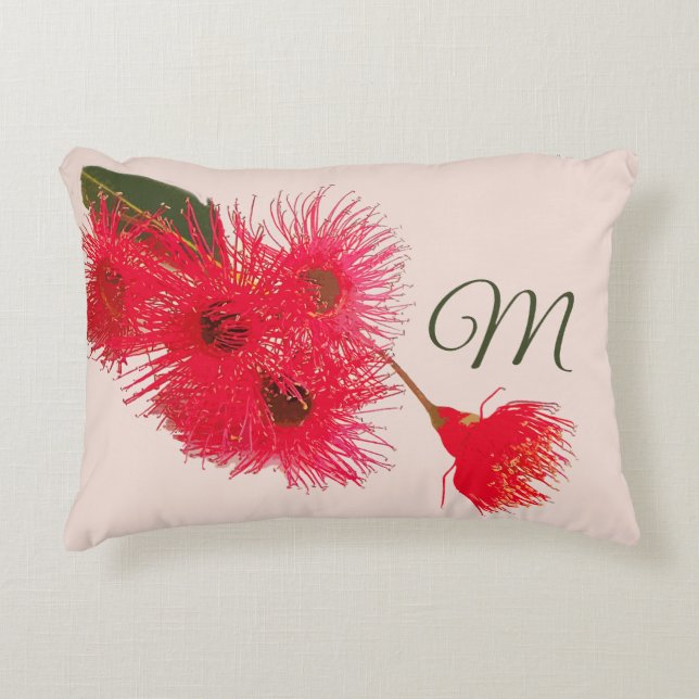 Floral Red Eucalyptus Flower Monogram Dekokissen (Vorderseite)