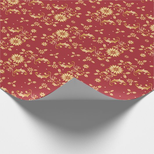 Floral Red Gold Stars Weihnachts-Party Metallic Geschenkpapier (Ecke)