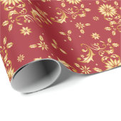 Floral Red Gold Stars Weihnachts-Party Metallic Geschenkpapier (Rolleneckpunkt)