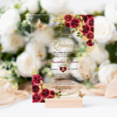 Floral Red Gold Tiara Butterfly Mis Quinceañera Acryleinladungen