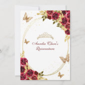 Floral Red Gold Tiara Butterfly Mis Quinceañera Einladung (Rückseite)
