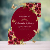 Floral Red Gold Tiara Butterfly Quinceañera Acrylschild (Neutral)