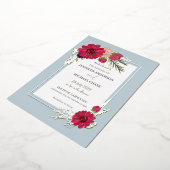 Floral Red Green Bridal Wedding Folieneinladung (Gedreht)