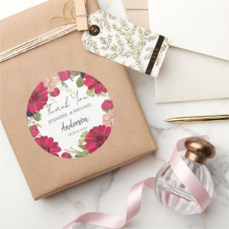Floral Red Green Wedding Thank You Runder Aufkleber