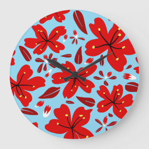 Floral Red Große Wanduhr