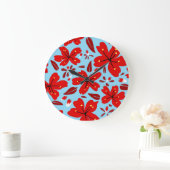 Floral Red Große Wanduhr (Zuhause)