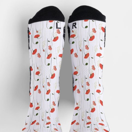 Floral Red Poppy Flower Botanical Pattern Socks Socken (Oben)