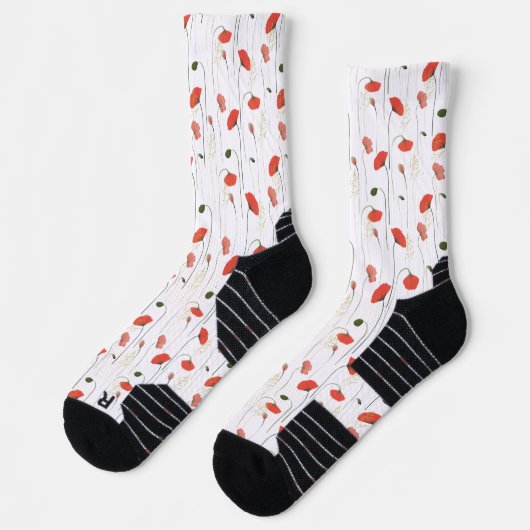 Floral Red Poppy Flower Botanical Pattern Socks Socken (Links)