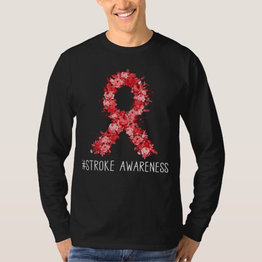 Floral Red Ribbon  Stroke Awareness T-Shirt (Vorderseite)