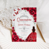 Floral Red Silver Quinceanera Einladung