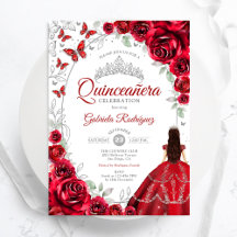 Floral Red Silver Quinceanera