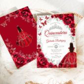 Floral Red Silver Quinceanera Einladung