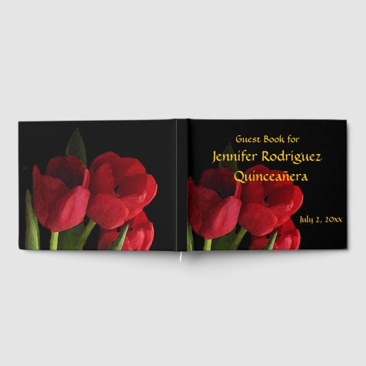 Floral Red Tulip Blume Quinceañera Gästebuch (Voll)