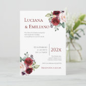 Floral Red Wedding Invitation Einladung (Stehend Vorderseite)