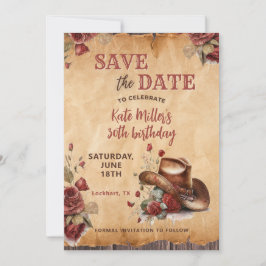Floral Red Western Cowgirl Hat Birthday Save The Date