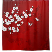 Floral Red White Cherry Blossom Oriental Duschvorhang (Vorderseite)