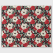 Floral Red White Christmas Pattern GIft Geschenkpapier (Flach)