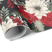 Floral Red White Christmas Pattern GIft Geschenkpapier (Rolleneckpunkt)