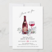 Floral Red Wine Tasting | Modern Women's Birthday Einladung (Vorderseite)
