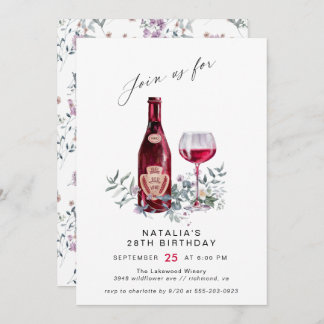 Floral Red Wine Tasting | Modern Women's Birthday Einladung