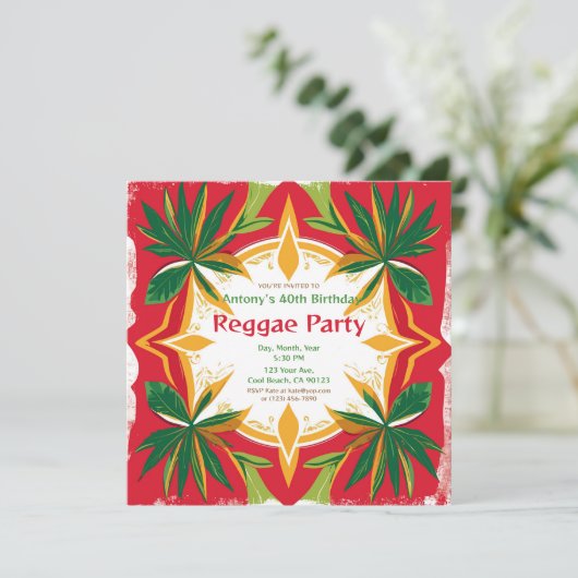 Floral Reggae Palms Anpassbares Party Einladung (Stehend Vorderseite)