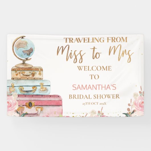 Floral Reise Miss an Mrs. Brautparty Banner (Horizontal)