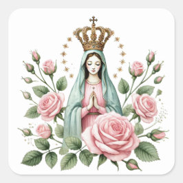 Floral Religious Mutter Mary Pink Roses Quadratischer Aufkleber