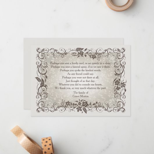 Floral Remembranement Bereavement Danke Notecard Mitteilungskarte (Vorderseite/Rückseite Beispiel)
