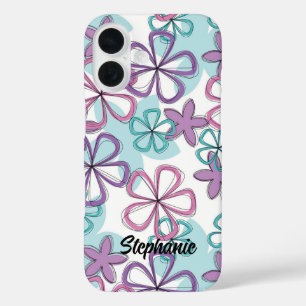 Floral Remix - Retro-Blume mit spielenden Konturen iPhone 16 Hülle